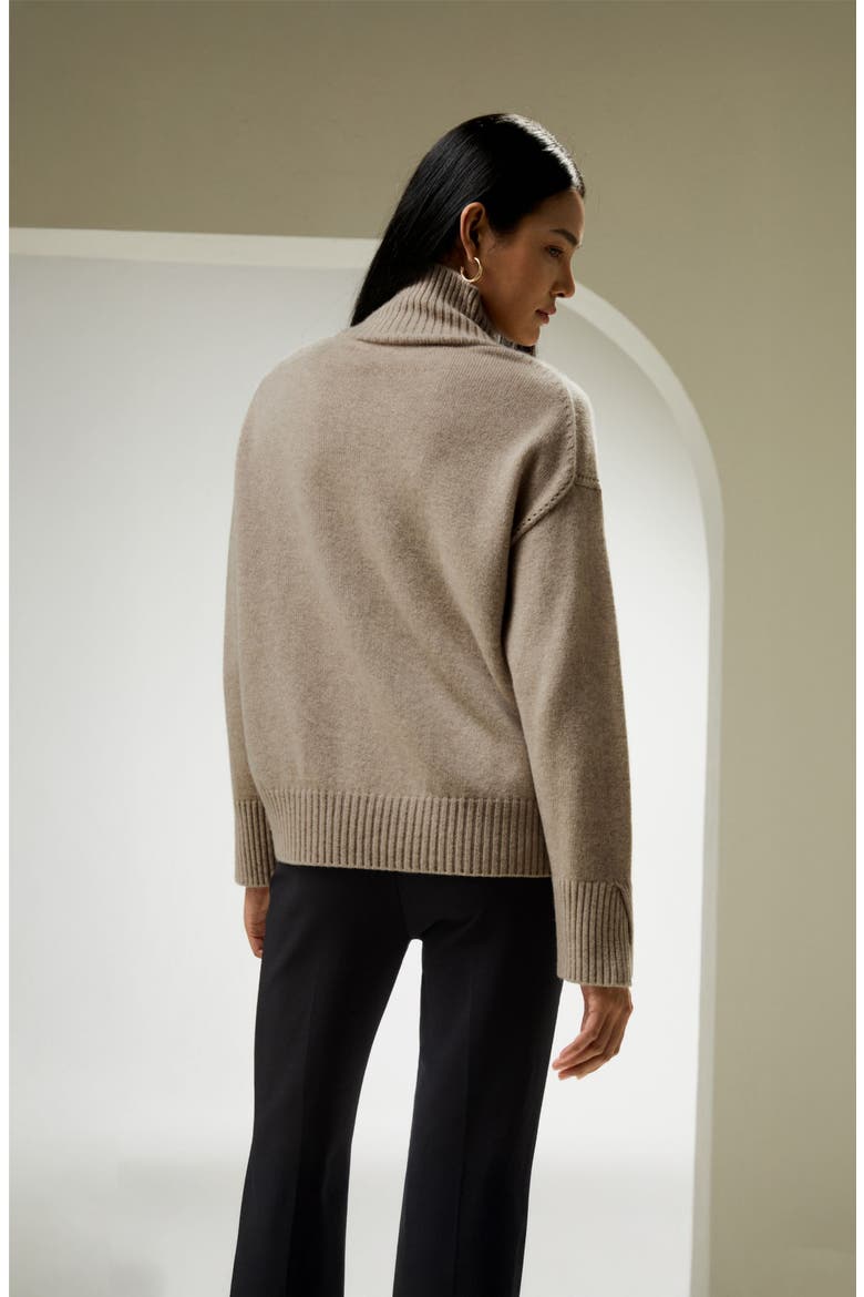 Women's Turtleneck Relaxed-Fit Cashmere Sweater, Alternate, color, Beige