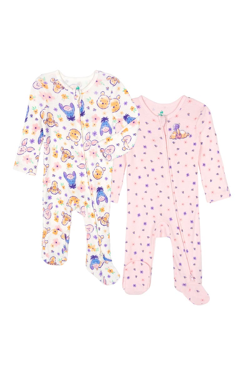 Disney Winnie the Pooh Baby Girls' 2-Pack Footed Sleep N' Play Coveralls, Main, color, Pooh Pink Ivory