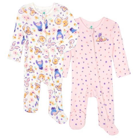 Winnie the Pooh Baby Girls' 2-Pack Footed Sleep N' Play Coveralls (Baby)