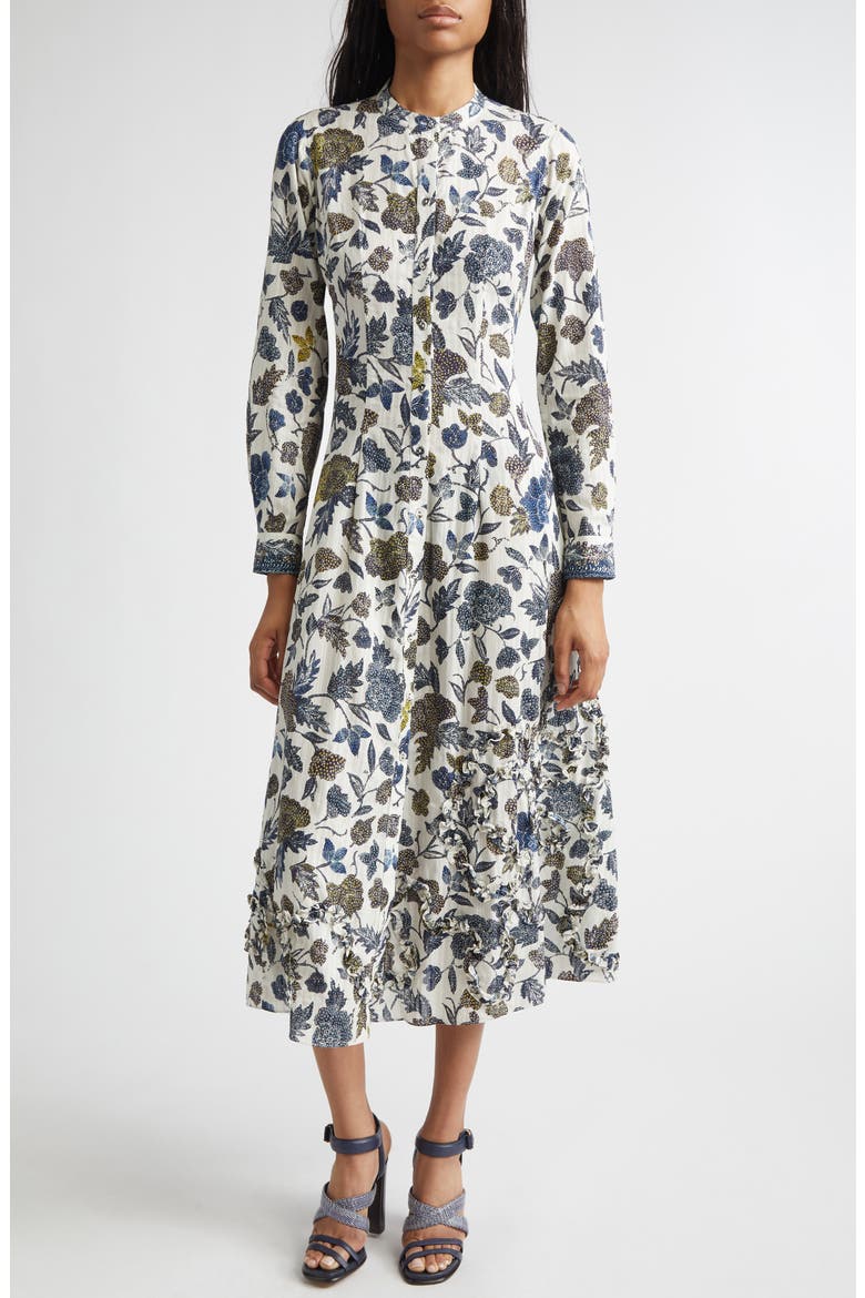 Laurentine Floral Print Long Sleeve Dress, Main, color, PORCELAIN