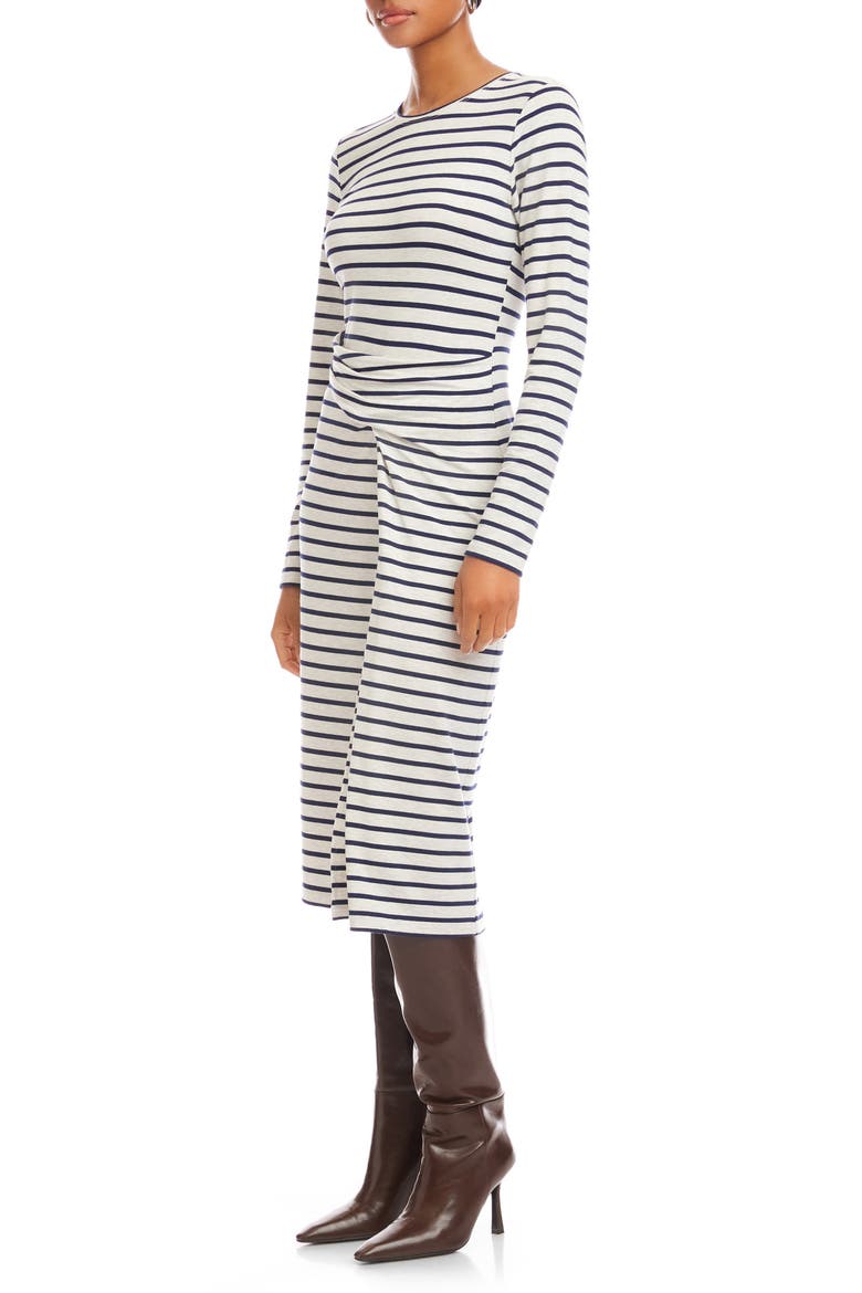 Sadie Stripe Side Drape Midi Dress, Alternate, color, STRIPE