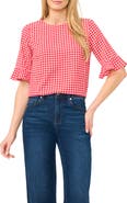 CeCe Gingham Ruffle Sleeve Top