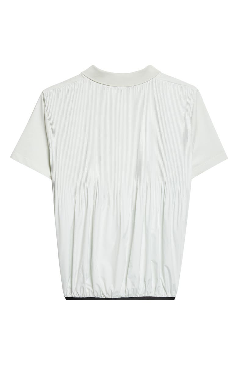 Moncler Pleated Back Mixed Media Polo, Alternate, color, Ice
