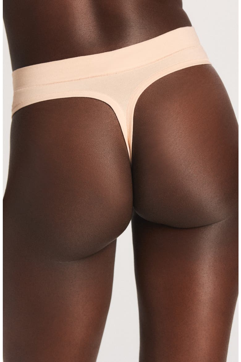 Stretch Cotton Essentials Thong, Alternate, color, HONEY NUDE