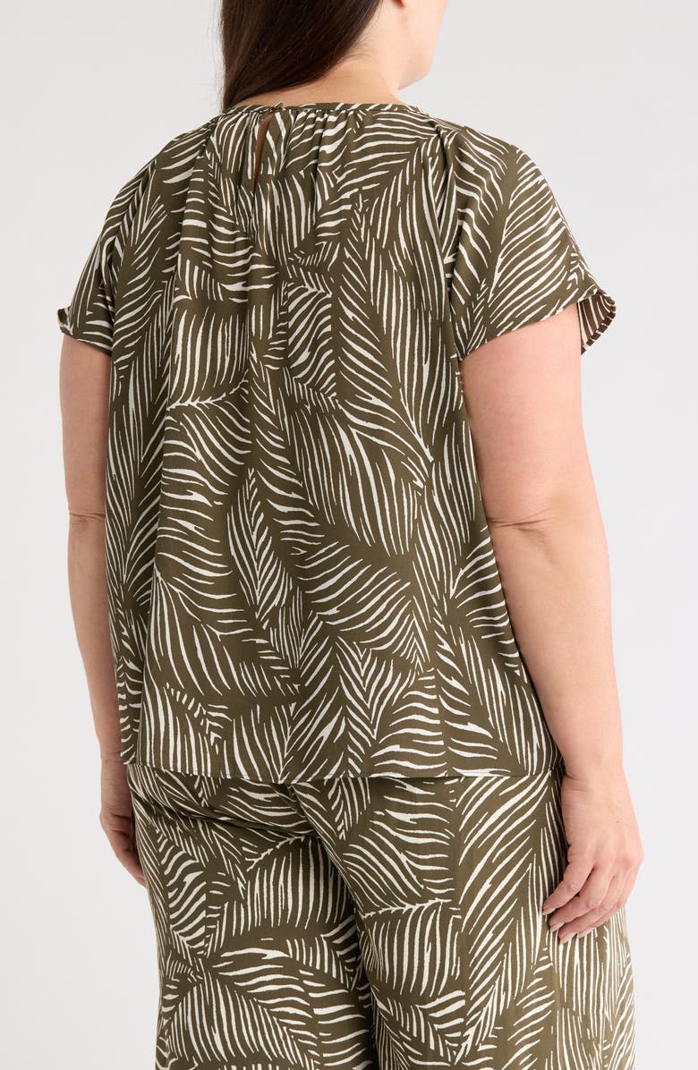 NORDSTROM RACK Gathered Crewneck Short Sleeve Top, Alternate, color, Olive - Ivory Palmetto