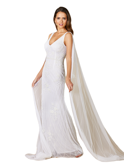 Gia Beaded Tank Wedding Dress with Streamers