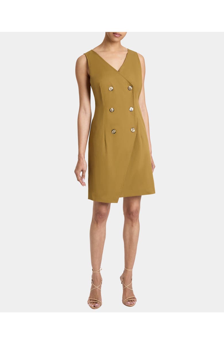 Santorelli DEE Sleeveless Double Breasted A-Line Dress with Asymmetric Skirt Panel in Stretch Cotton, Main, color, Coconut