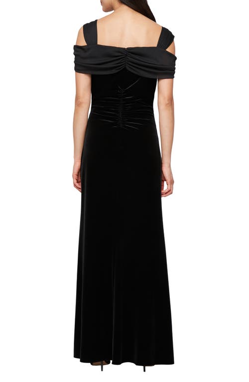 Alex Evenings Cold Shoulder Velvet Gown In Black