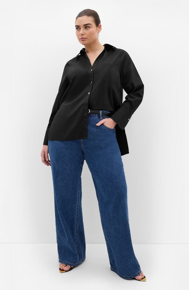 City Chic Elevated Stretch Woven Button-Up Shirt, Alternate, color, Black