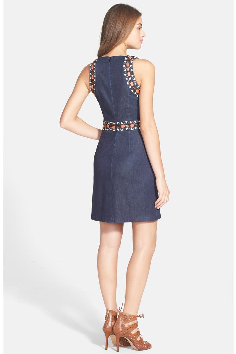Beaded Trim Denim Dress, Alternate, color, BLUE DENIM