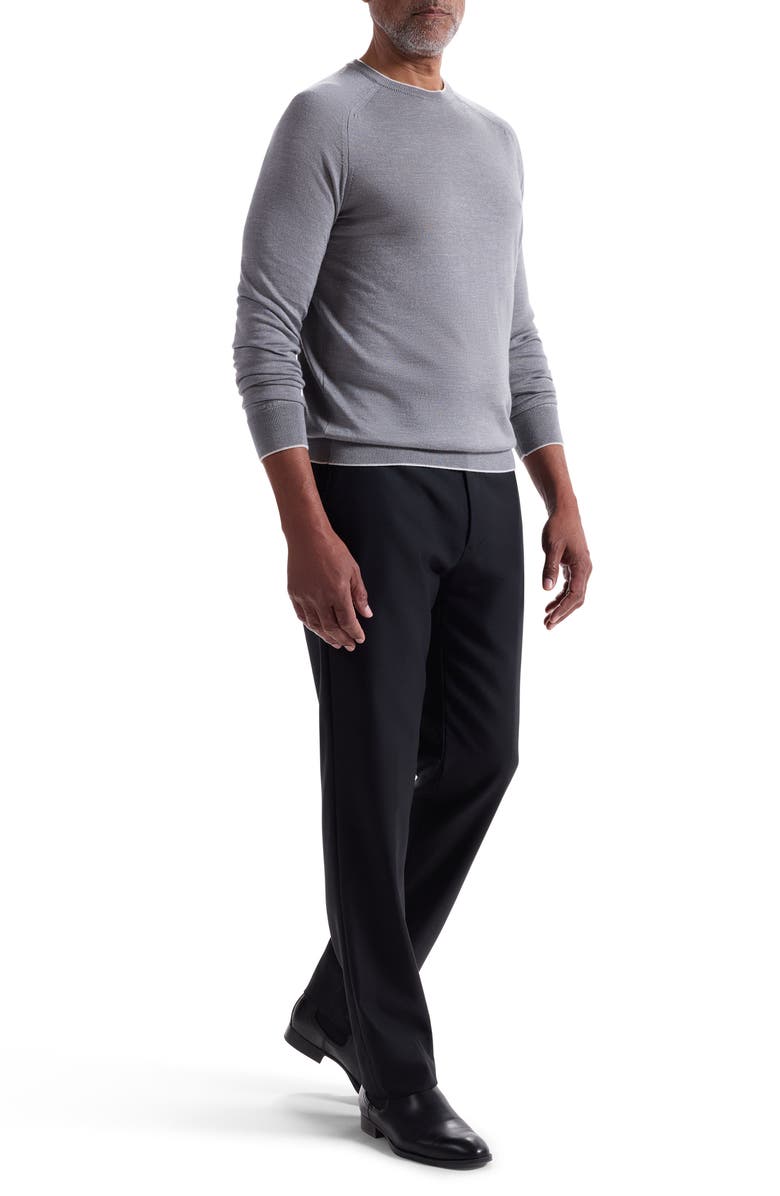 Bugatchi Tipped Merino Wool, Silk & Linen Crewneck Sweater, Alternate, color, Zinc