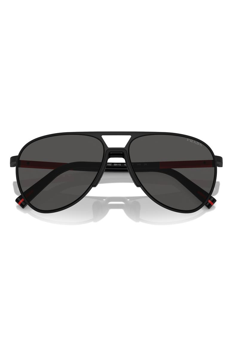 Prada Linea Rossa 59mm Aviator Sunglasses, Alternate, color, Matte Black