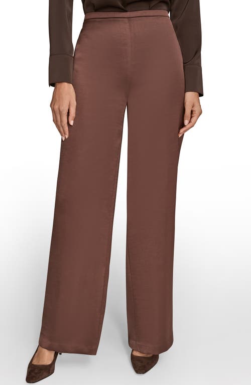 Donna Karan New York Wide Leg Satin Pants In Brown
