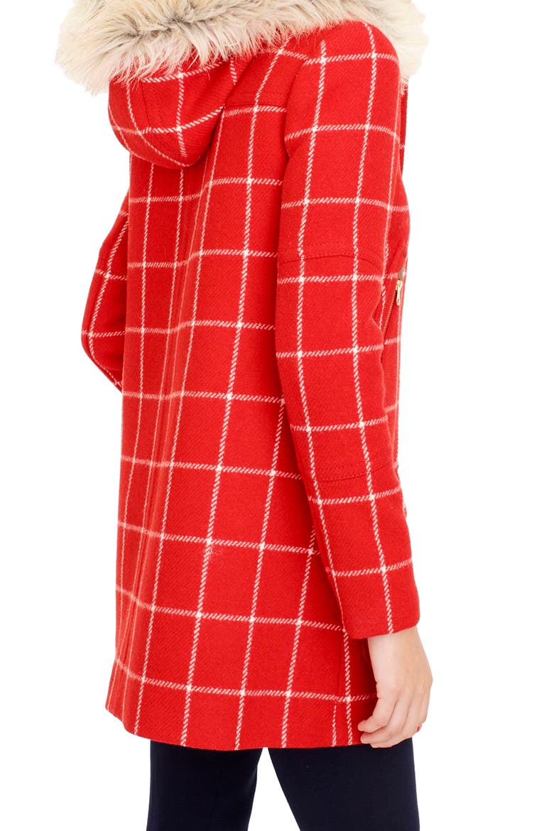 J.Crew Windowpane Check Chateau Parka, Alternate, color, BRIGHT RED NATURAL