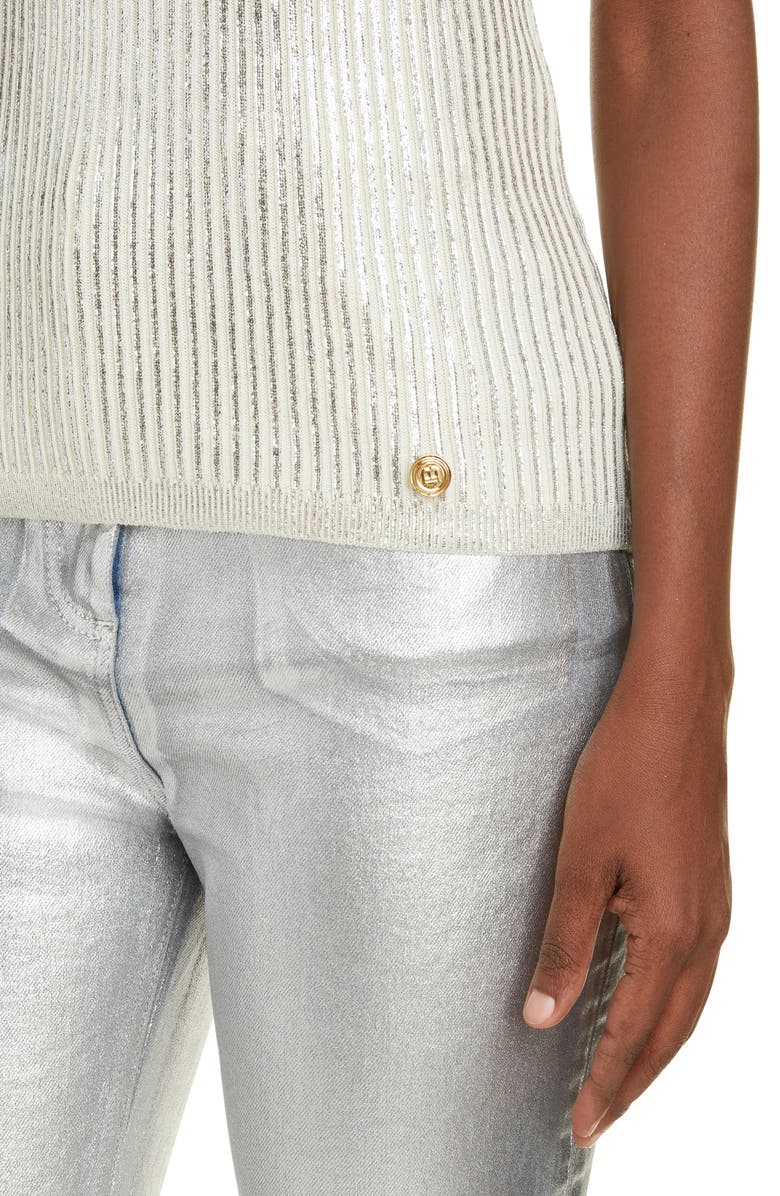 Balmain Metallic Coated Rib Virgin Wool Blend Tank, Alternate, color, 