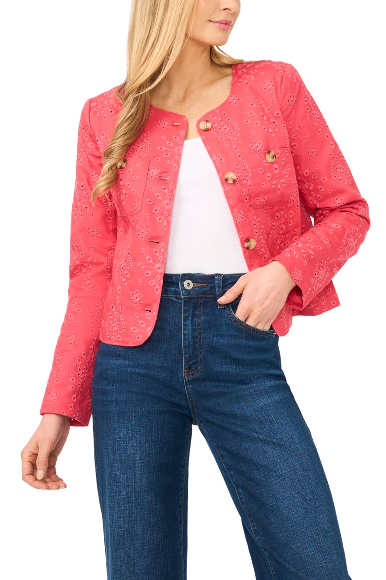 Eyelet Crop Jacket, Alternate, color, CLARET RED