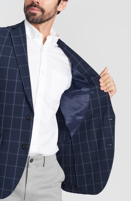 Savile Row Co Navy Windowpane Seersucker Spot Coat In Navy