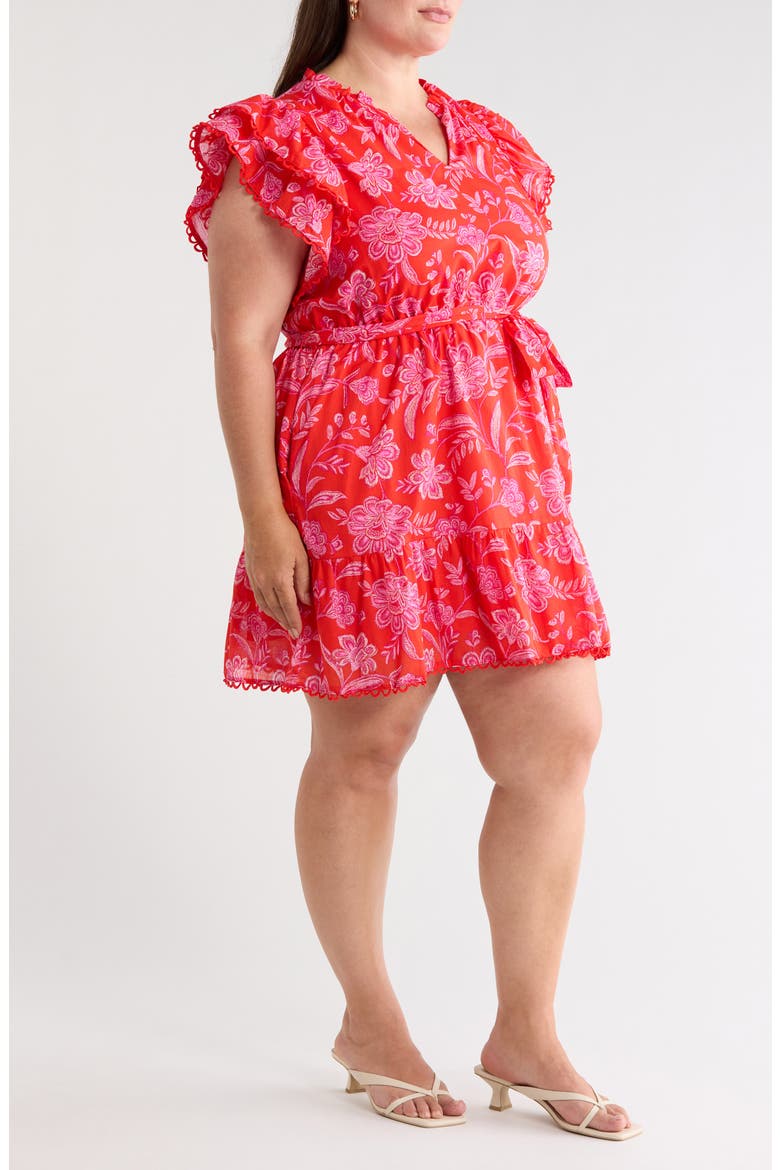 Aria Floral Print Ruffle Minidress, Alternate, color, RED-PINK