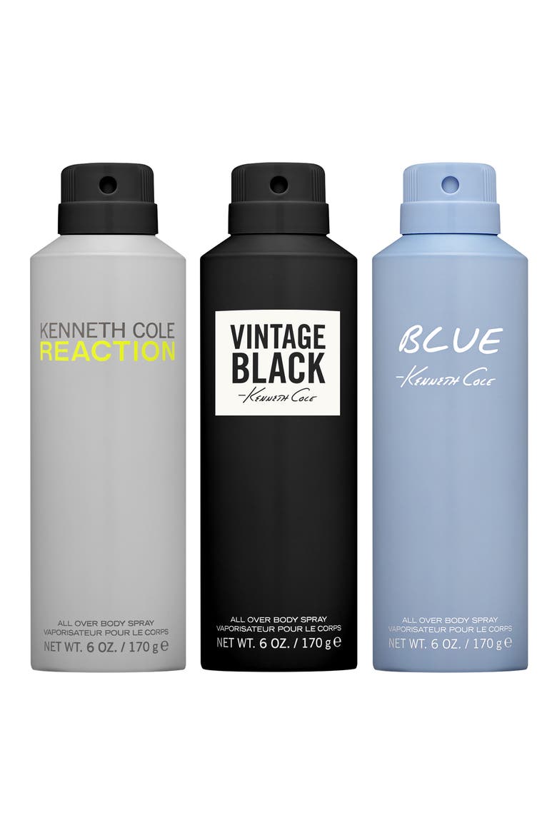 Reaction, Vintage Black & Blue 3-Piece Allover Body Spray Set, Main, color, NO COLOR