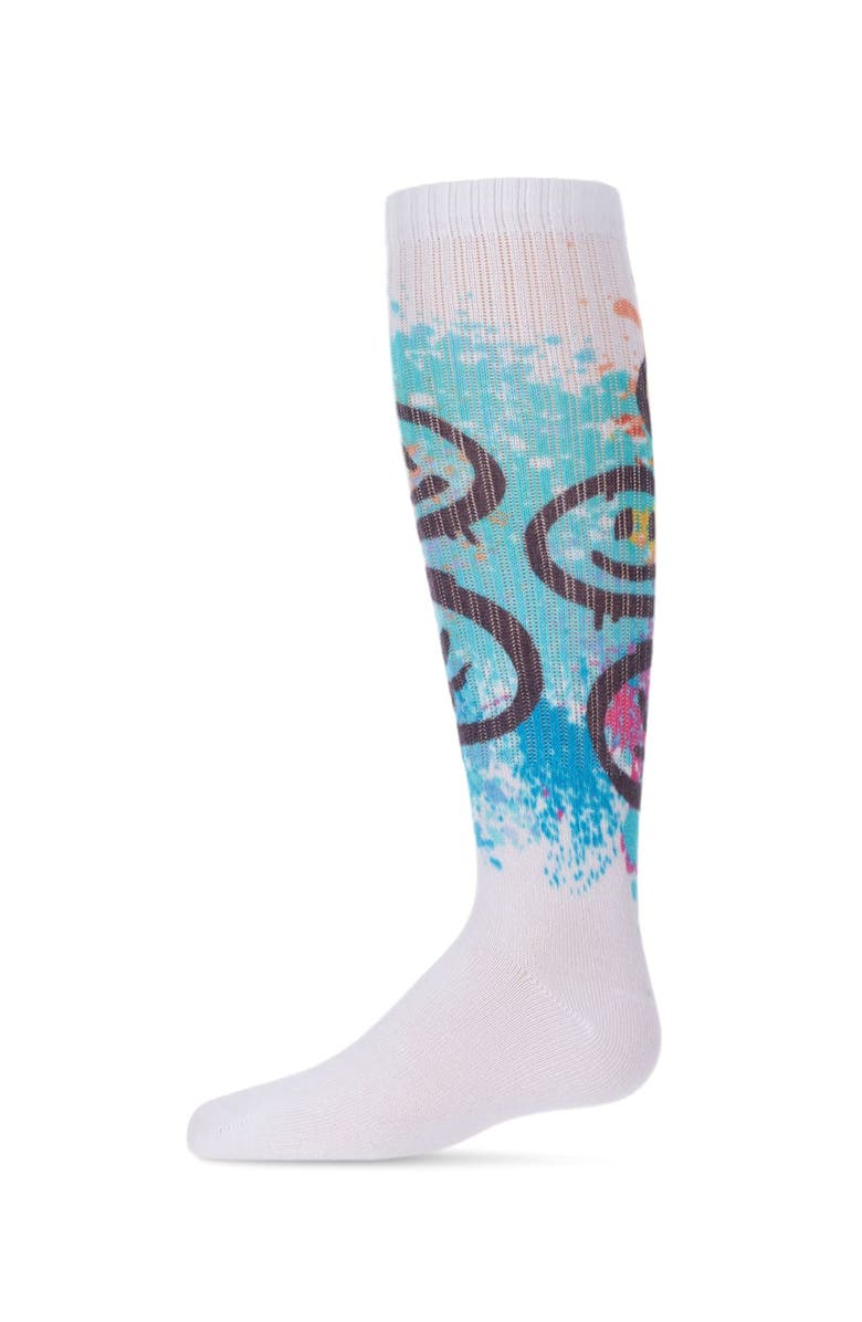 MeMoi Graffiti Smiley Knee High Socks, Main, color, White