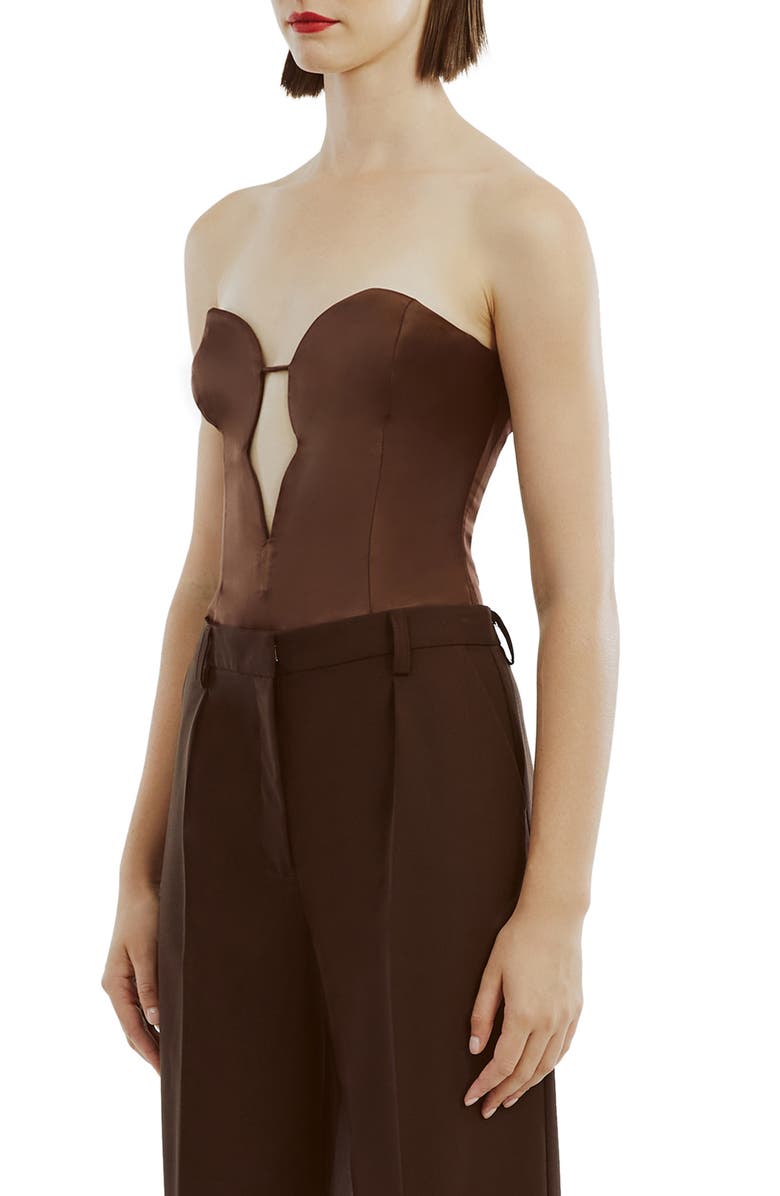Bardot Eleni Plunge Neck Strapless Satin Bodysuit, Alternate, color, 
