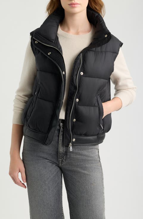 Lisa Faux Leather Trim Puffer Vest