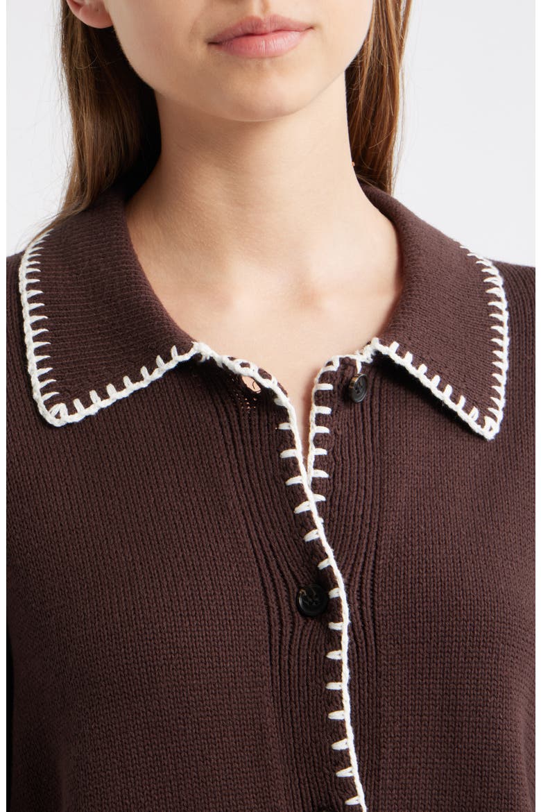 Rayleen Collar Cotton Cardigan, Alternate, color, BROWN IVORY BLANKET STITCH