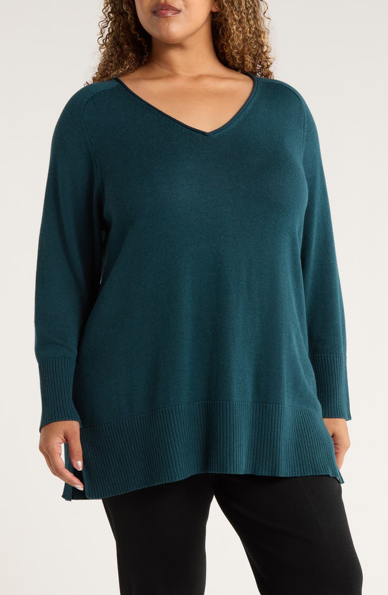 Eileen Fisher V-Neck Cotton Blend Sweater, Main, color, Alpine