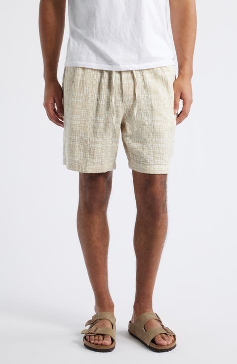 Jacquard Check Cotton & Linen Blend Drawstring Shorts (Regular & Big)