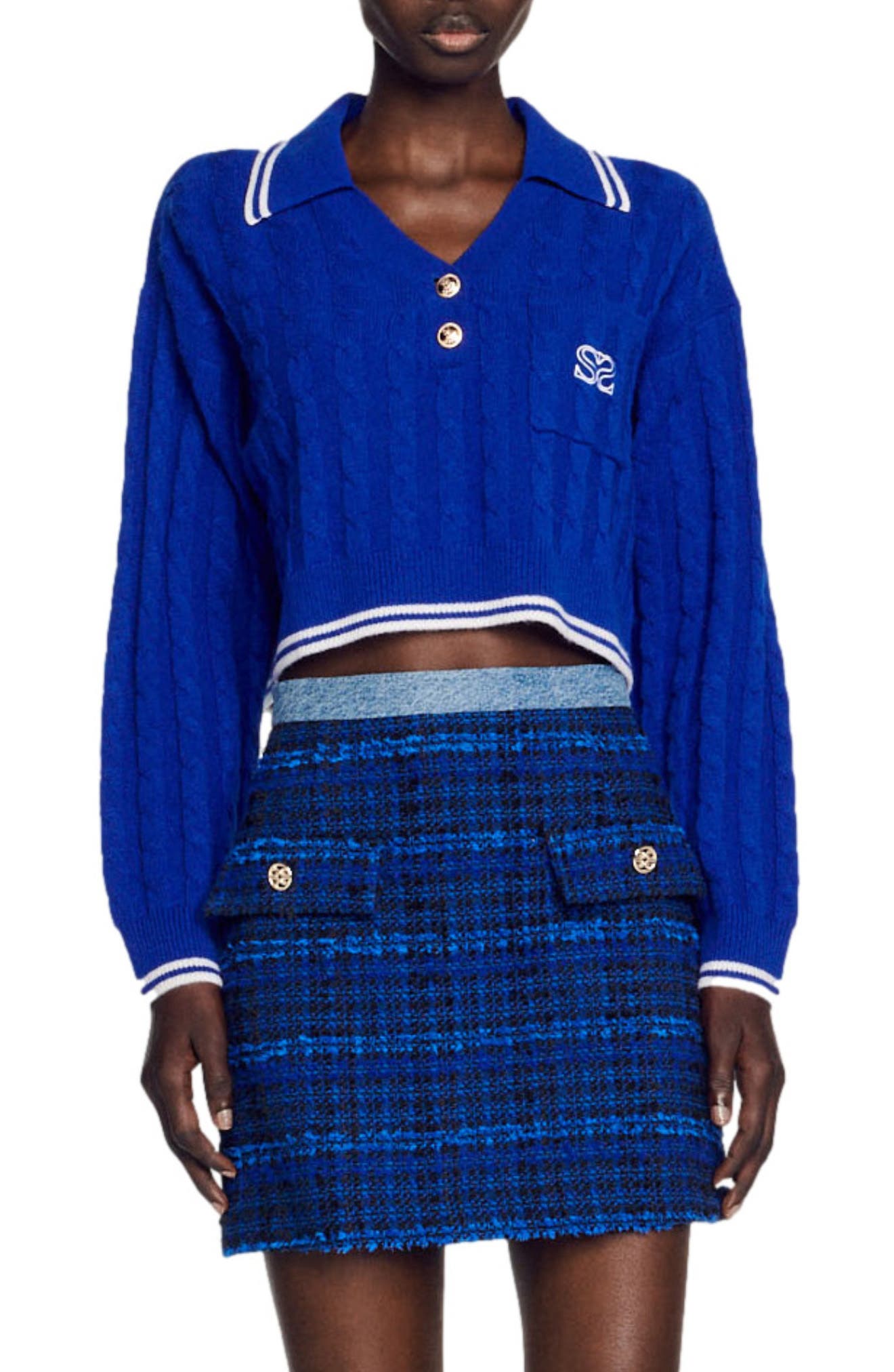 Sagnat Cable Stitch Polo Sweater