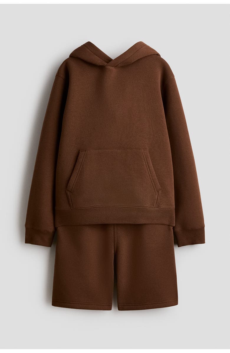 H&M 2-piece Hoodie And Sweatshorts Set, Main, color, Dark Brown