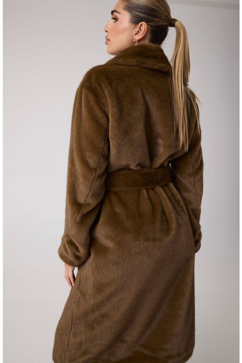 Monique Faux Fur Belted Coat, Alternate, color, OPEN BROWN