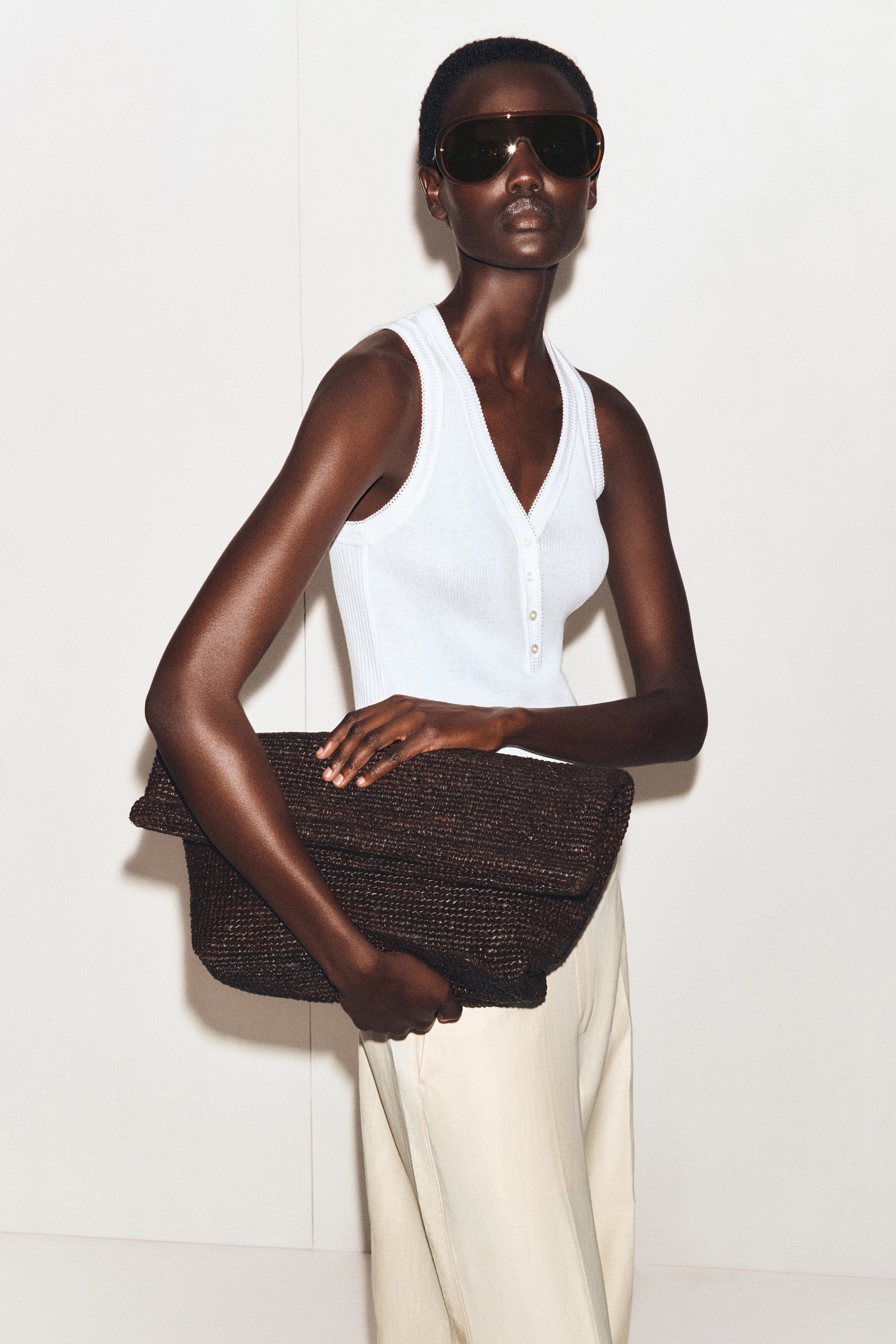 COS Oversized Folded Clutch Bag - Straw, Alternate, color, Brown