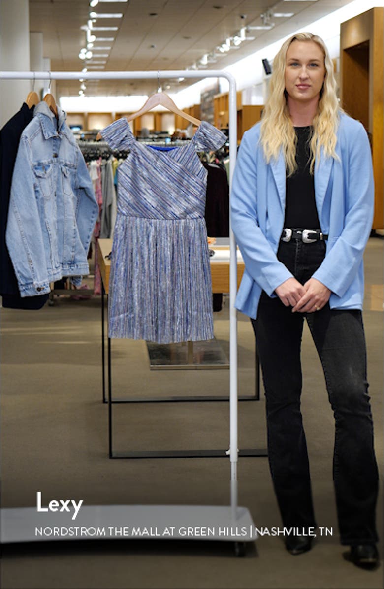 Kids' Metallic Stripe Flutter Sleeve Fit & Flare Dress, sales video thumbnail