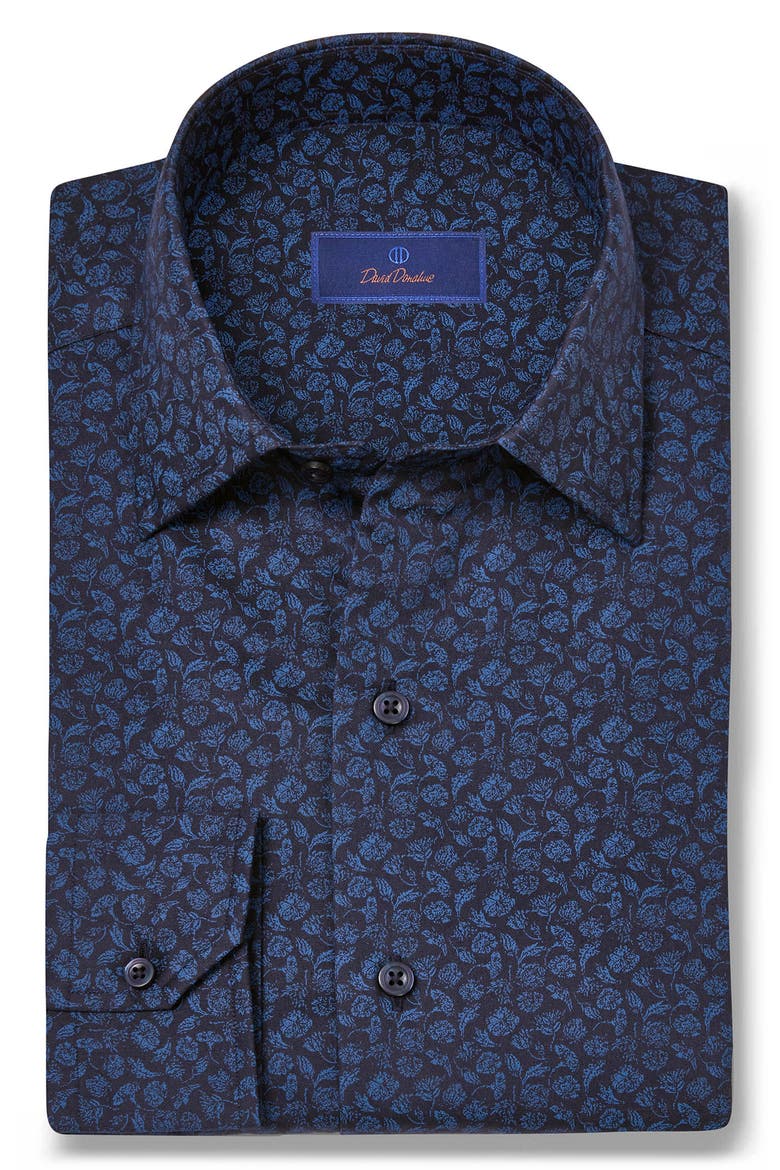 Botanical Print Sport Shirt, Main, color, NAVY