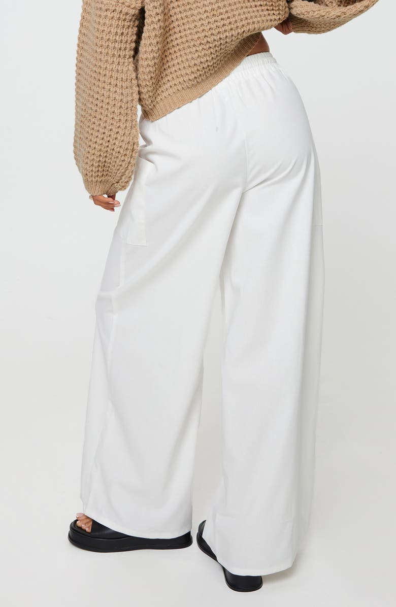 Princess Polly Brunie Pull-On Wide Leg Cotton & Linen Pants, Alternate, color, Off White