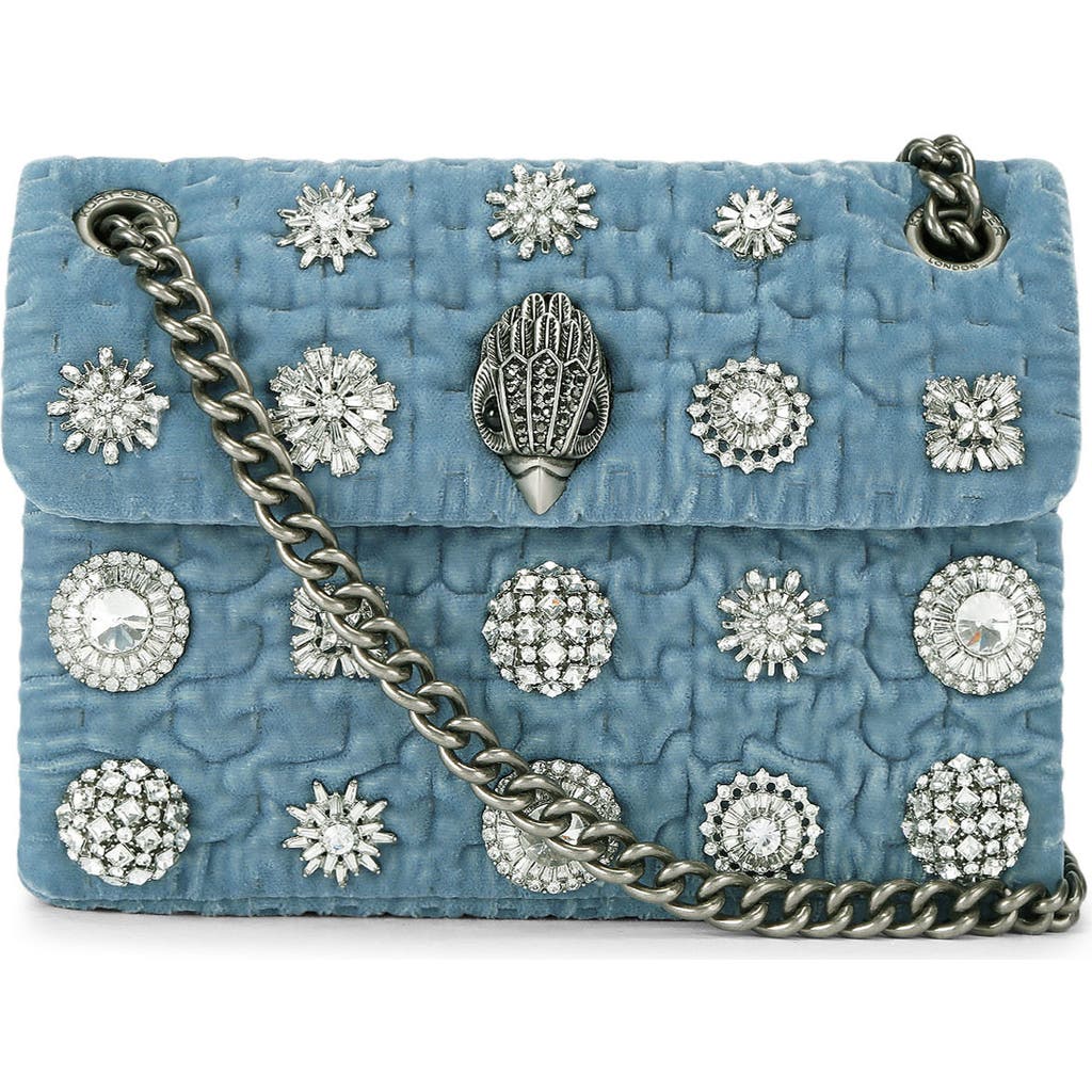 Kurt Geiger London Mini Kensington Velvet Crossbody Bag In Blue