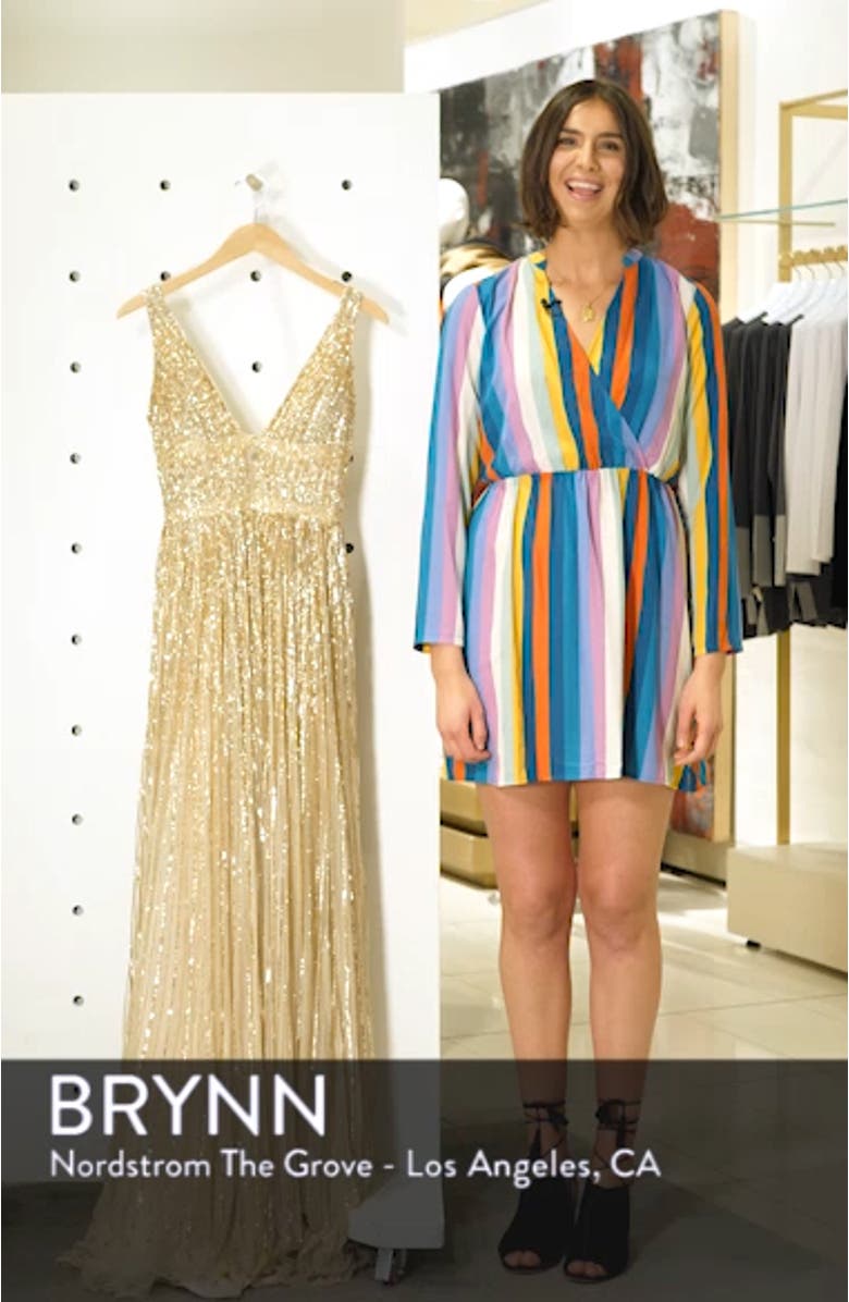 Plunge Neck Sequin Stripe Gown, sales video thumbnail