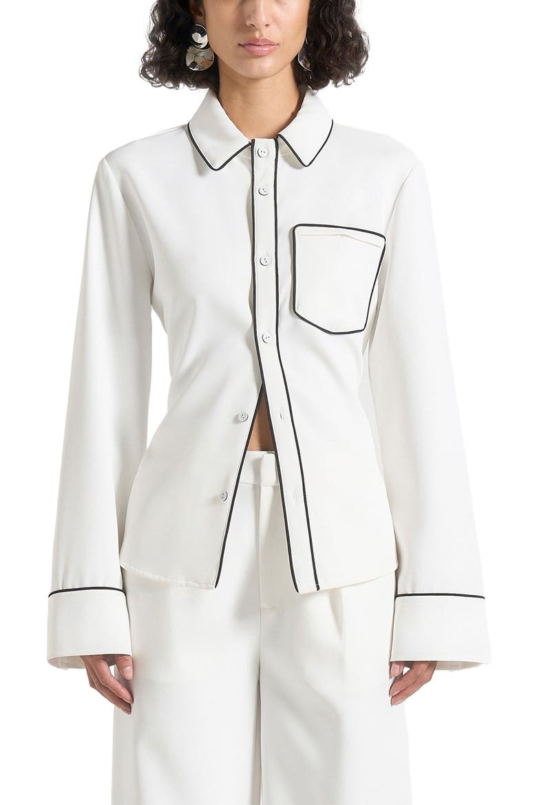 Contrast Piped Backless Tie Shirt, Alternate, color, White/Black