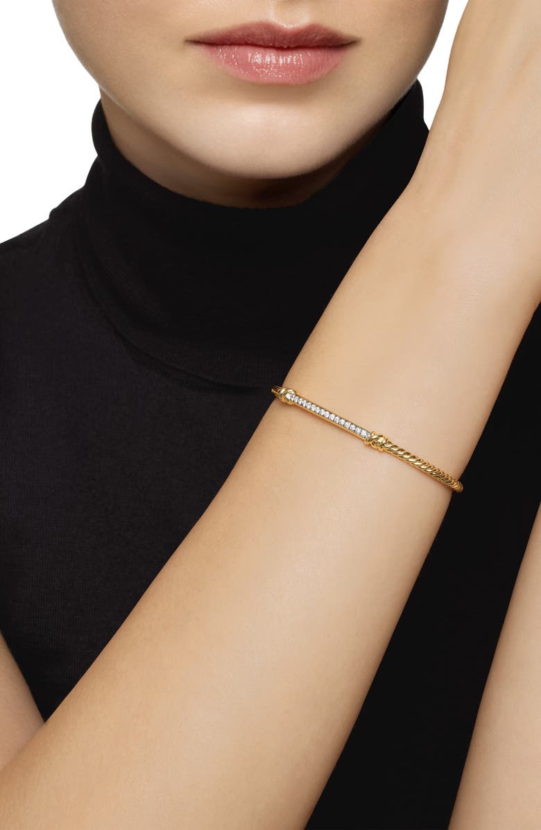 David Yurman Petite Helena Cablespira<sup>®</sup> Station Bracelet with 18K Yellow Gold with Diamonds, 3mm, Alternate, color, Diamond/ Yellow Gold