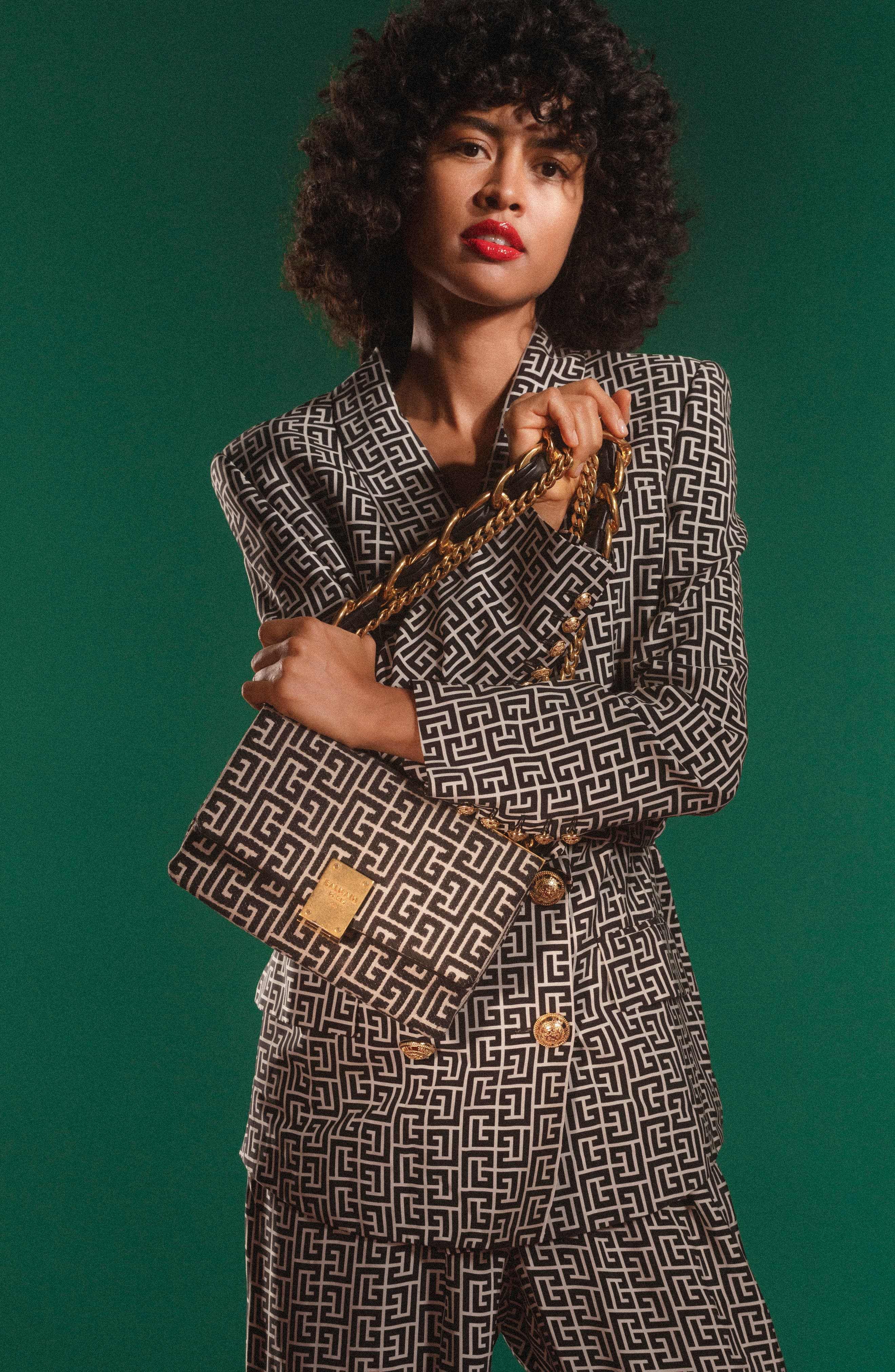 Balmain Small 1945 Soft Monogram Jacquard Crossbody Bag, Alternate, color, 