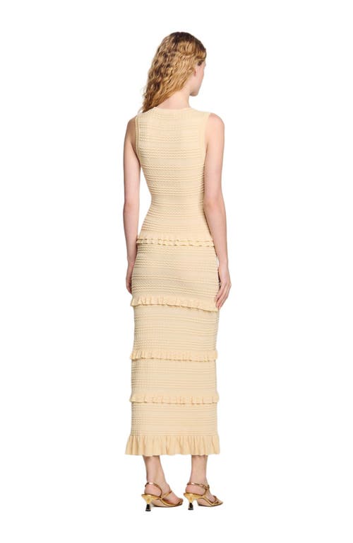 Sandro Womens Round-neck Frill-embroidered Knitted Maxi Dress Naturels In Ecru