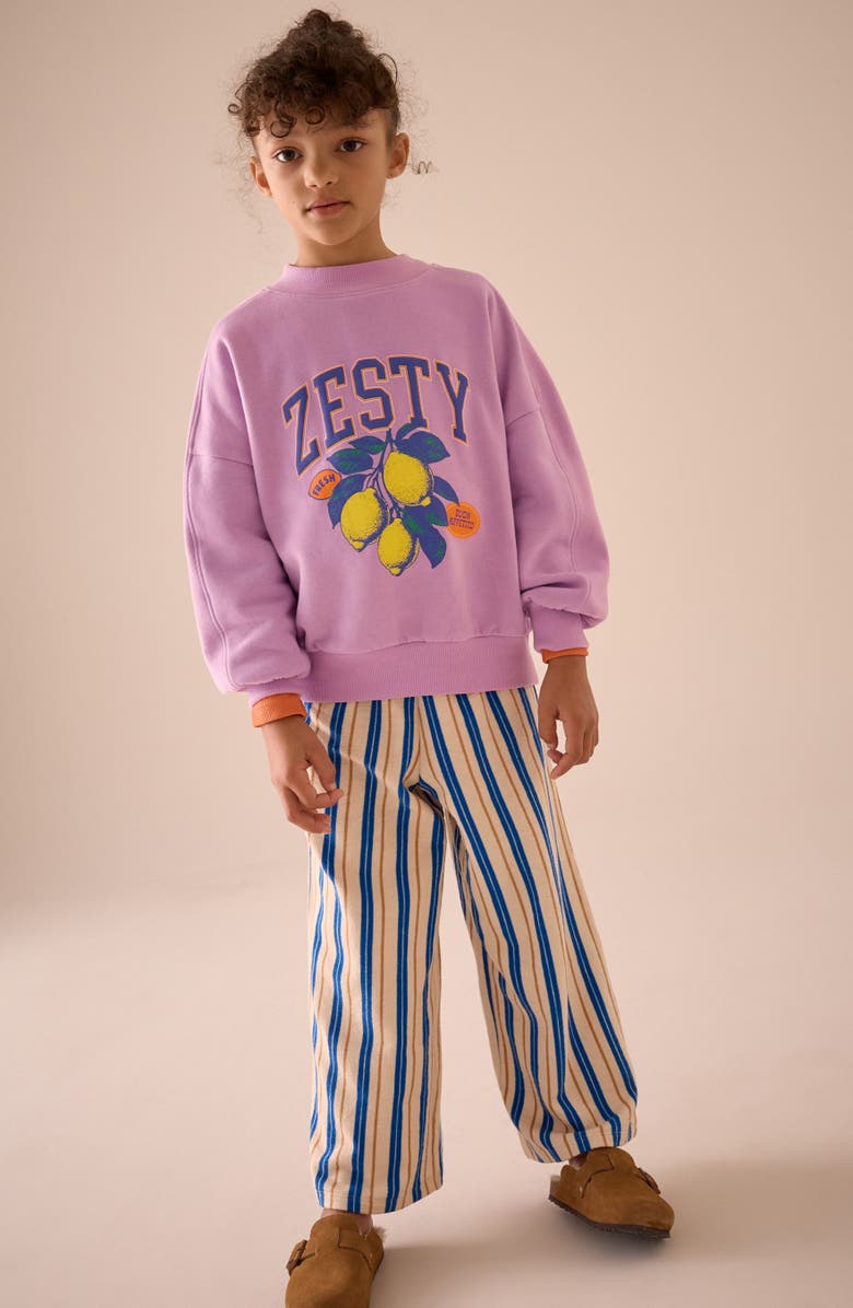 NEXT Kids' Zesty Graphic Sweatshirt & Stripe Pants Set, Alternate, color, Purple