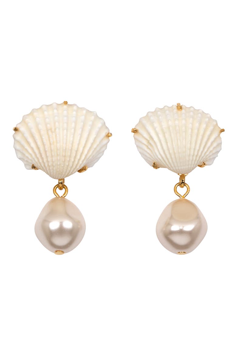 Isola Shell & Faux Pearl Drop Earrings, Main, color, DOVE
