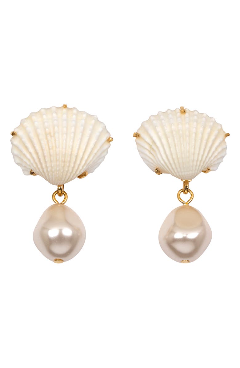 Jennifer Behr Isola Shell & Faux Pearl Drop Earrings, Main, color, Dove