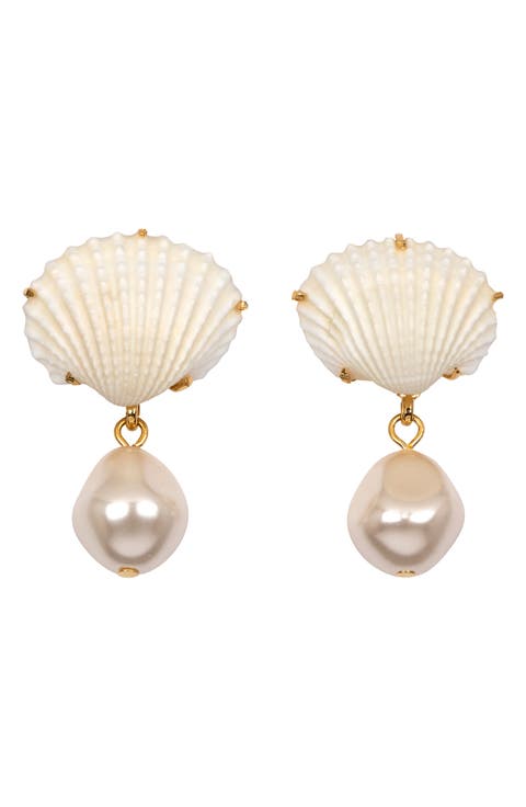 Isola Shell & Faux Pearl Drop Earrings