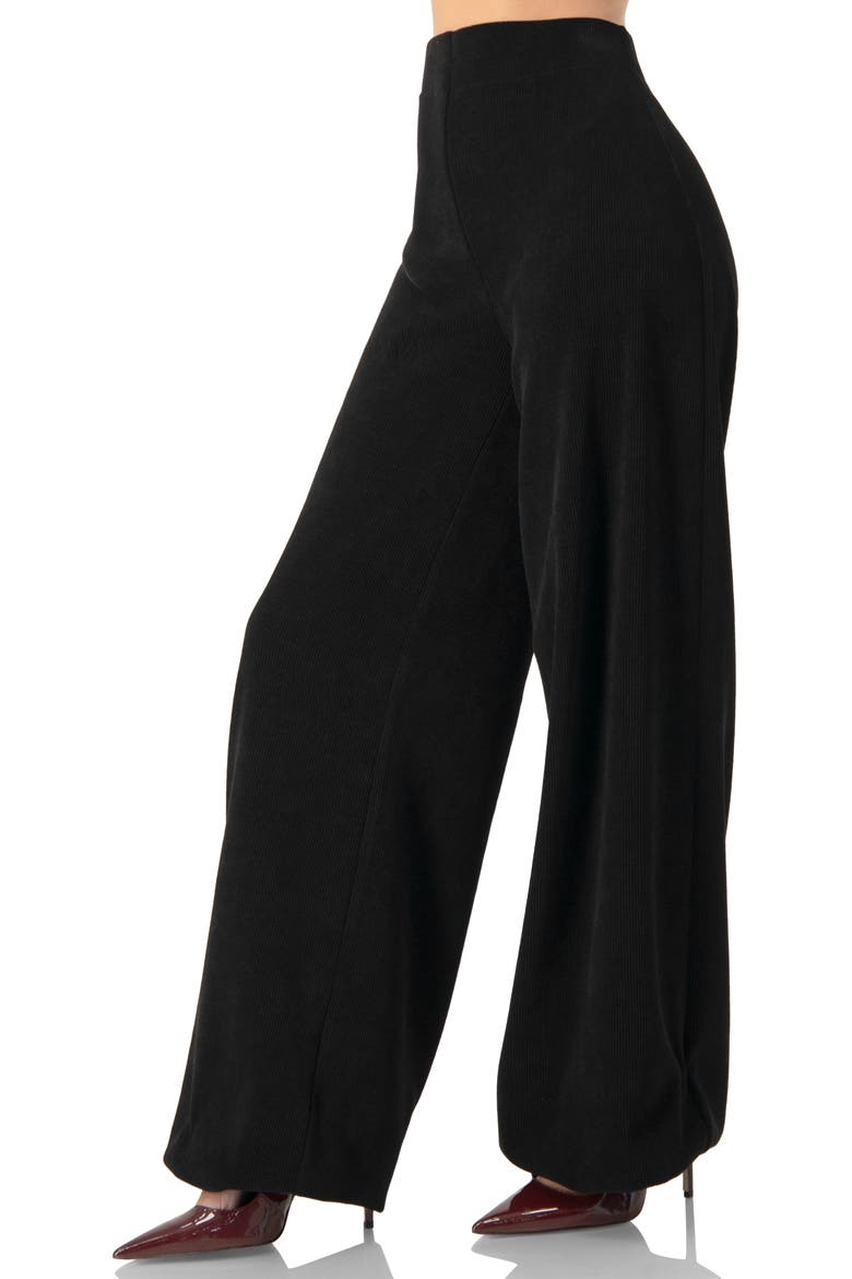 Corduroy High-Waisted Wide-Leg Trousers, Alternate, color, Black