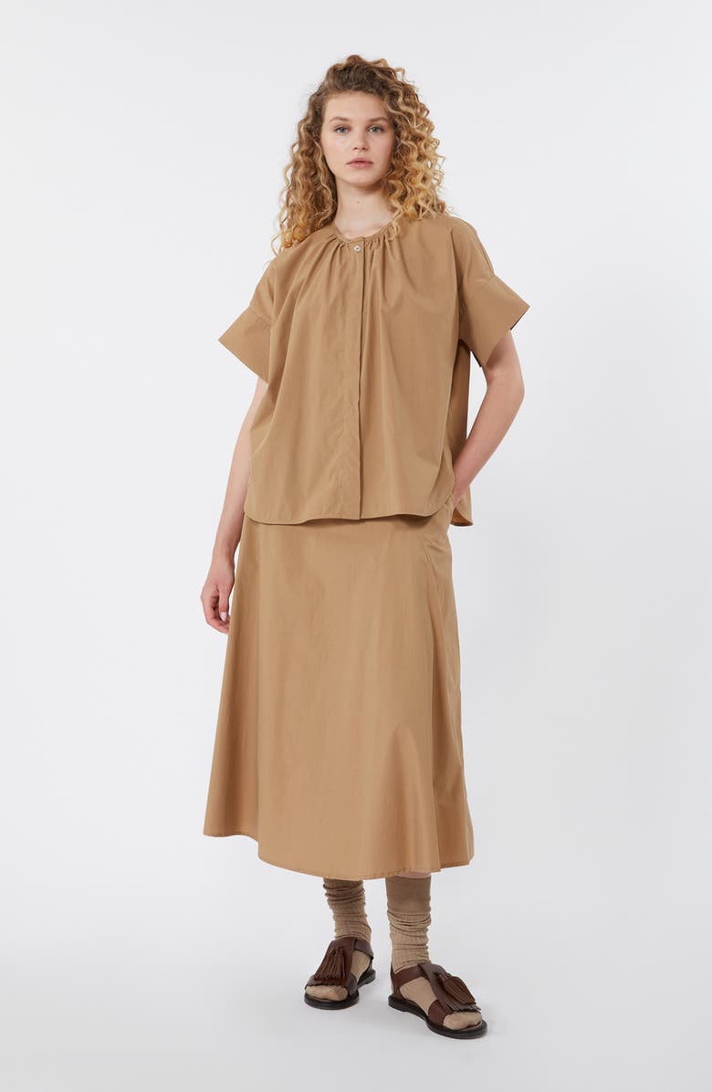 Weekend Max Mara Educata Shirred Cotton Button-Up Shirt, Alternate, color, Tobacco