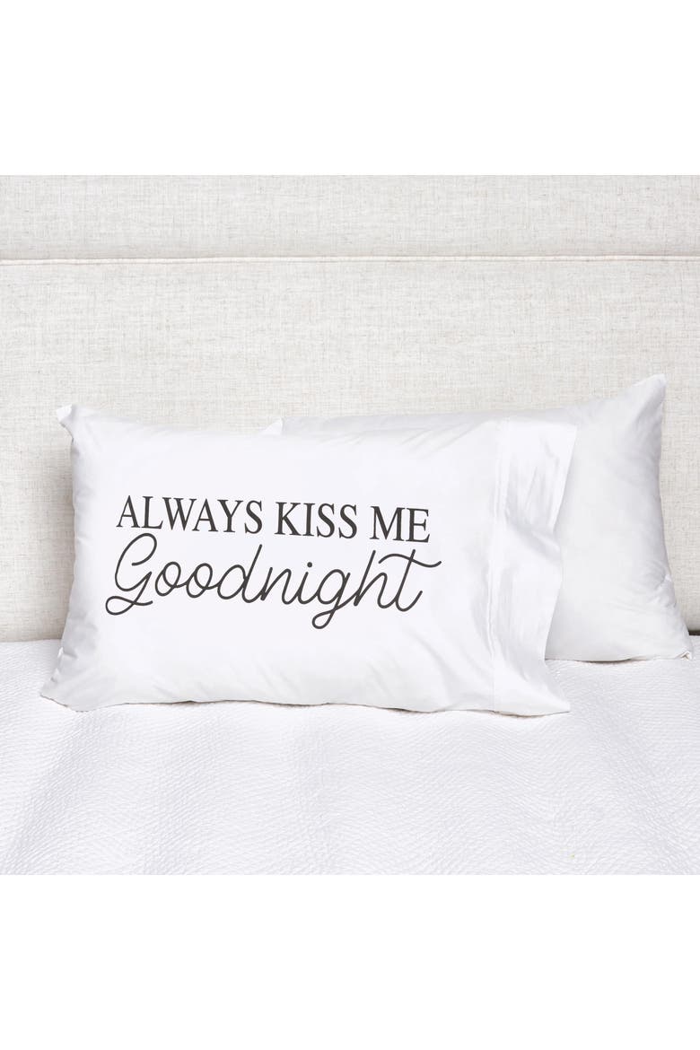 "Always Kiss Me Goodnight" 100% Cotton Printed Standard Pillowcase 20" x 30", Alternate, color, White