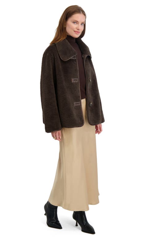 Tahari Kai Reversible Faux Shearling Jacket In Brown